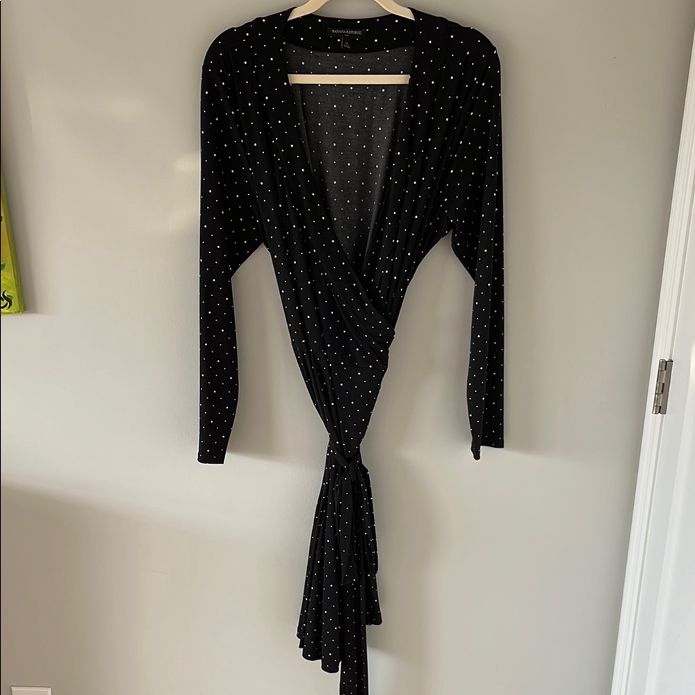 Banana Republic Black Polka Dot Wrap Dress